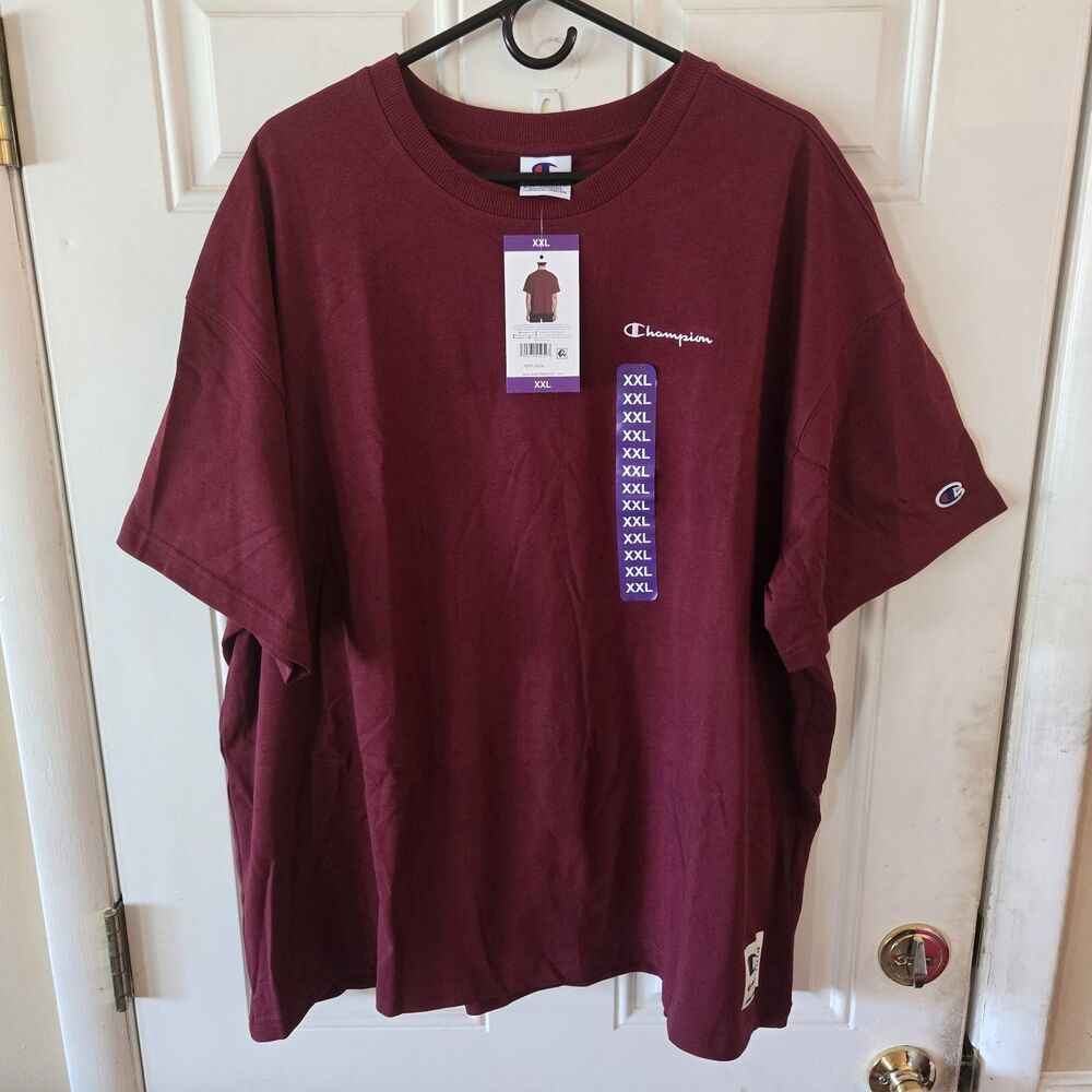 Champion Men's T-Shirt XXL Burgundy Red Embroidered Logo Short Sleeve NWT